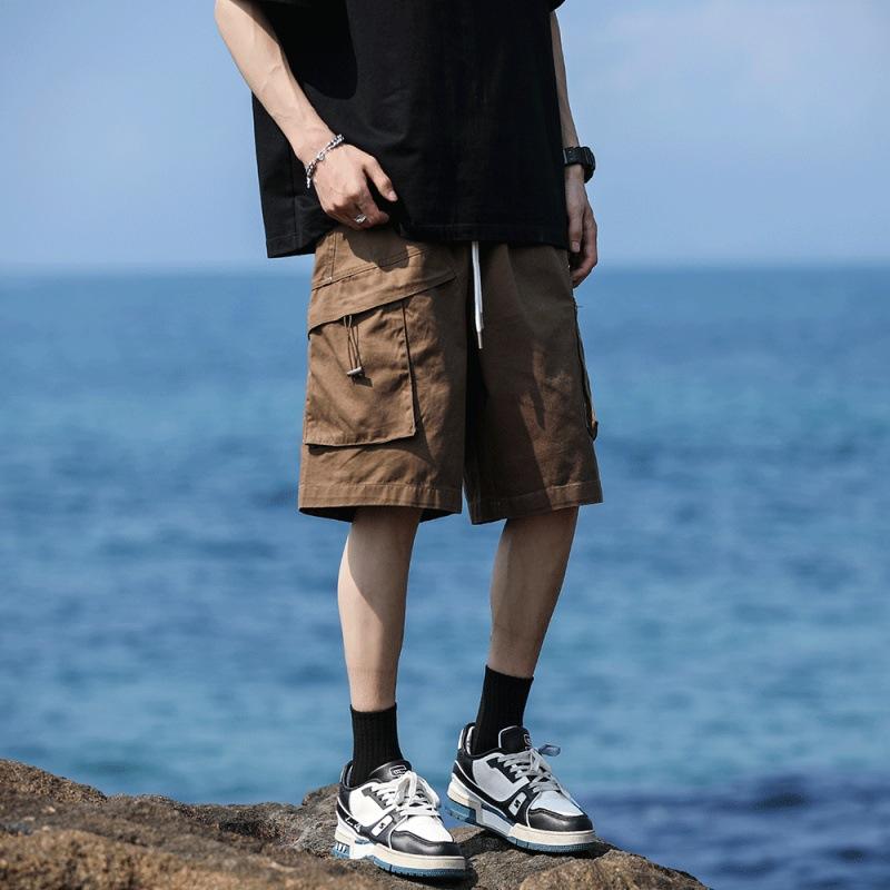 ハーフパンツ 男性用 カーゴパンツ ゆったり コットン ワークパンツ 黒 ブラック カーキ 日常着 普段使い