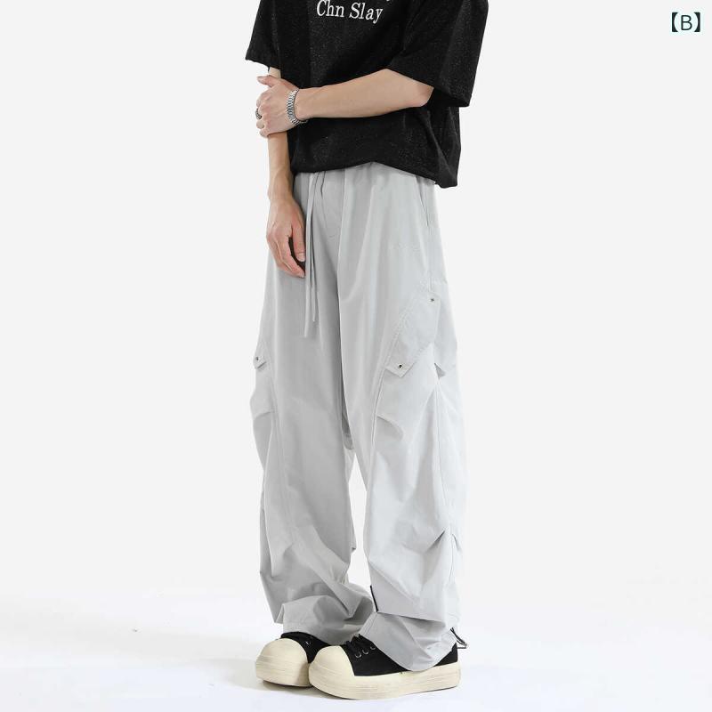 パンツ 男性用 ワークパンツ ワイドレッグパンツ ストレートパンツ ロングパンツ カジュアルパンツ ドローコード ミドルウエスト コットン 通気性 吸湿速乾 ブラック グレー系 M L XL 2XL 3XL