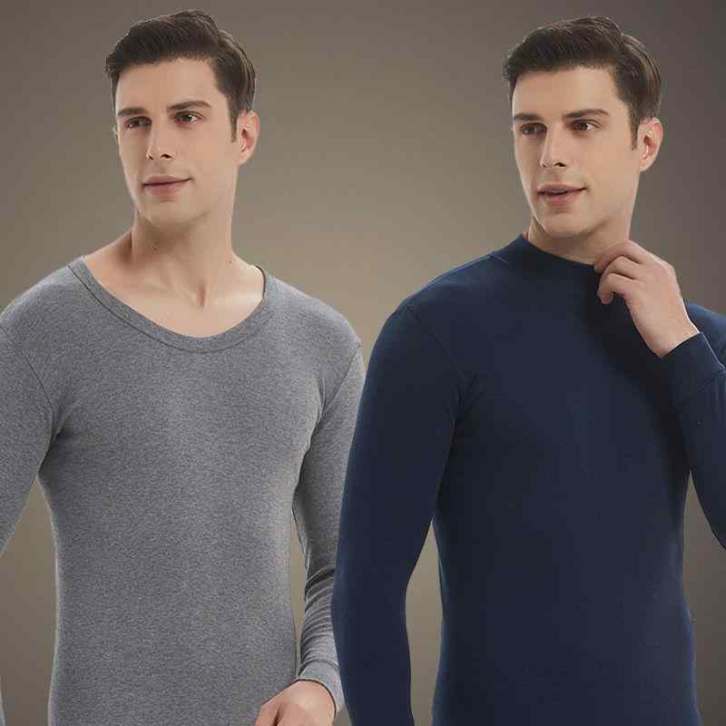 メンズ インナーウェア 上下セット 綿 長袖Tシャツ 長ズボン 薄手 無地 ラウンドネック クルーネック ..