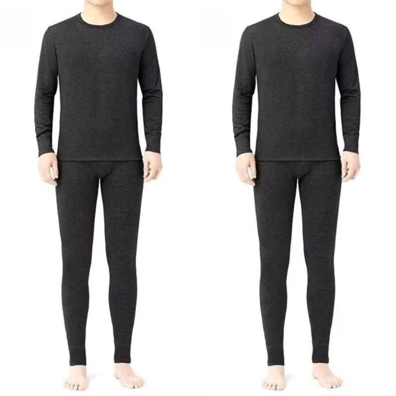 メンズ インナー 上下セット 男性用 肌着 長袖 Tシャツ スパッツ 防寒 あったかインナー 保温性 ストレッチ 伸縮性 厚手 部屋着 ルームウェア ブラック 黒 グレー