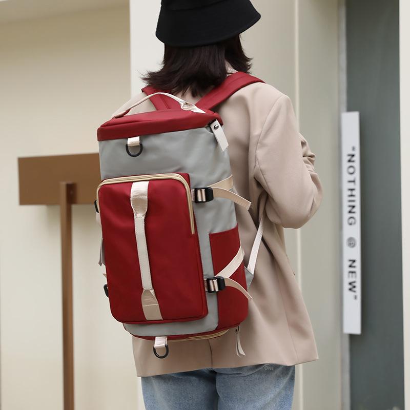 ・素材: ナイロン・容量: 36～55L・機能: 通気性, 防水, 耐摩耗性, 盗難防止, 耐衝撃性・裏地: ポリエステル・柄: 無地・スタイル: 都市, シンプル・流行の要素: ステッチ・カラー: 香芋紫, 淡雅粉, 浅藍色, 緑, 藍グレー, 浅紫色, 深紫色, 黒, 緑と濃いグレー, 赤と薄いグレー, 黒と薄いグレー, ピンクと濃いグレー・性別: 中性, 男女兼用・シーン: カジュアル旅行