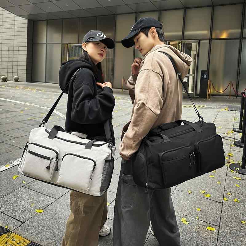 旅行用バッグ 男性用 大容量 2WAY 乾湿分離 スポーツジム用 ボストンバッグ 20L 35L 防水 撥水 丈夫 ナイロン製 ブラック 黒 グレー グレー ブルー 青(4.0)