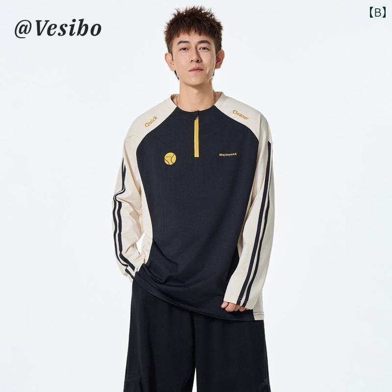 アメリカン レトロ ハーフジップ 長袖 Tシャツ 秋 速乾性 日焼け防止 サイクリング...