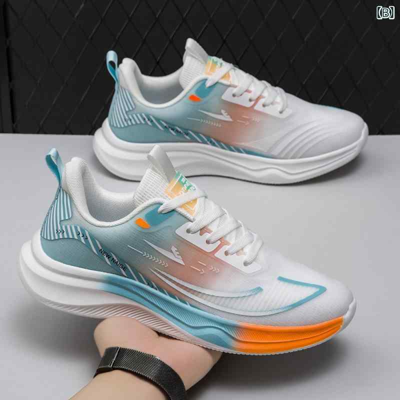スニーカー 男性用 ランニングシューズ スポーツシューズ 運動靴 メッシュ 通気性 軽量 柔らかい靴底 普段使い アウトドア ジョギング ウォーキング 黒 紺 オレンジ