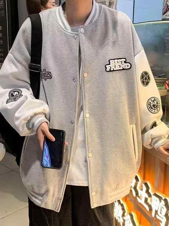 ジャケット 男性用 ヴィンテージ スタジャン 秋冬 高級感 レトロ パッド入りショルダー トレンド アウター 普段使い グレー ブラック ポリエステル