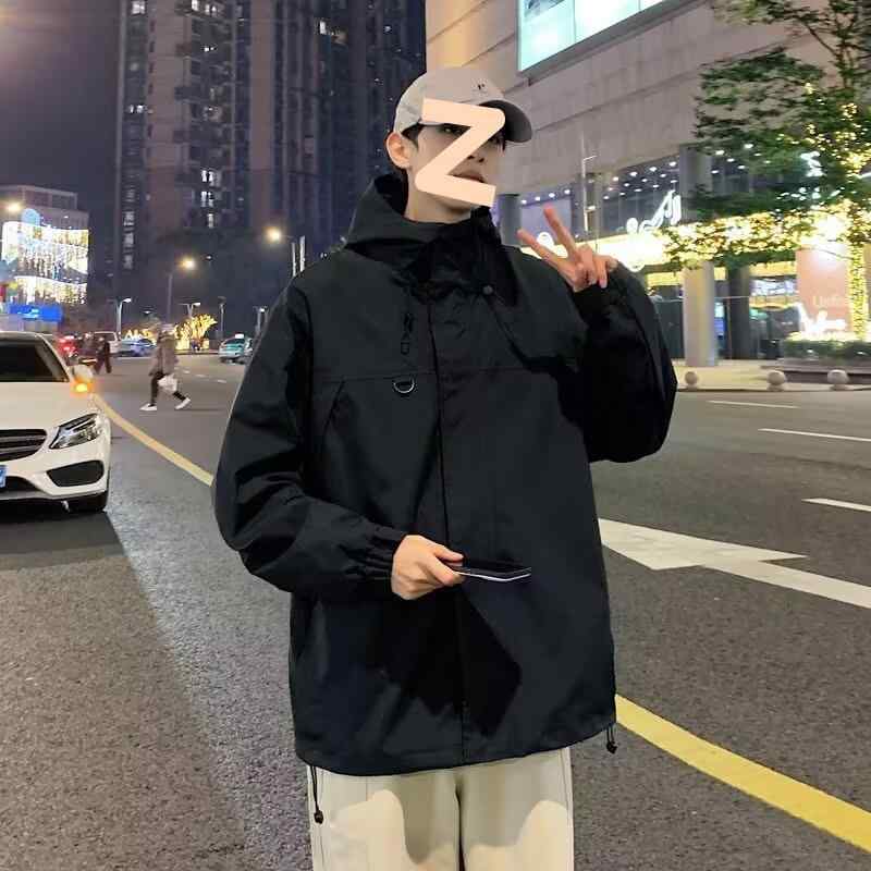 ジャケット 男性用 防風アウター 防寒トップス ゆったり フード付き ジャンパー 大きいサイズ ブラック アイボリー