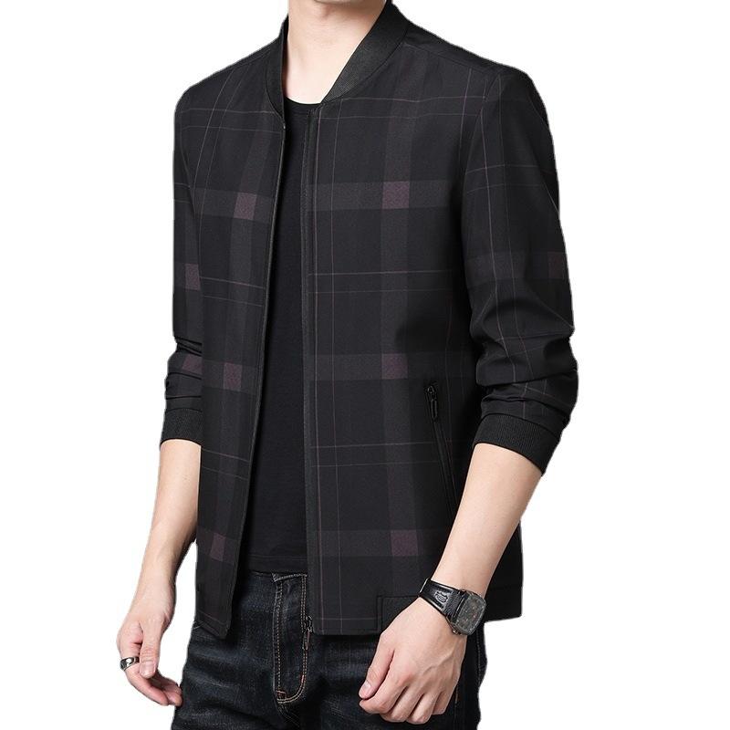 ジャケット 男性用 ビジネス カジュアル アウター 紳士 スリム 薄手 春秋 ポリエステル 立ち襟 長袖 ネイビー ブラック レッド1