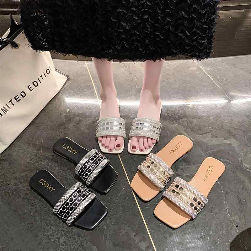 Ballet Shoes - サンダル レディース ビジュー 刺しゅう フラット おしゃれ かわいい キラキラ ビーチ リゾート カジュアル アイボリー ブラック1