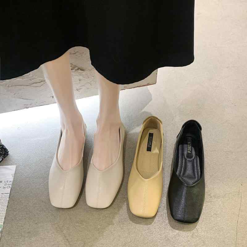 Rakuten - フラットシューズ レディース パンプス ローヒール スクエアトゥ 無地 春秋 ぺたんこ 普段使い ブラック ベージュ系
