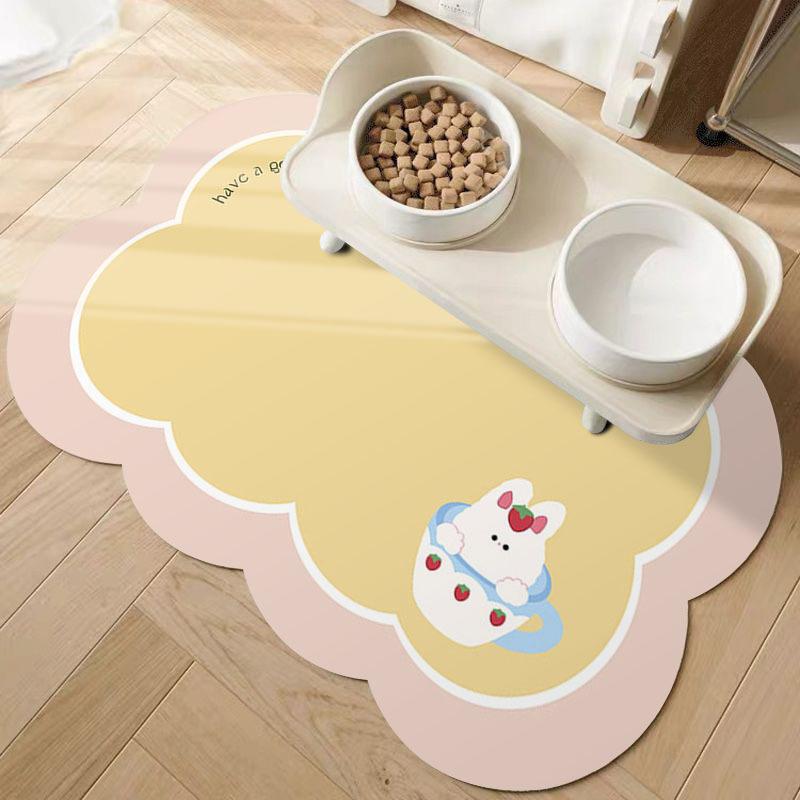 ペット用食事マット 猫 犬 給餌マット かわいい ウサギ柄 レザー 防水 防油 滑り止め 30×45cm 40×60cm