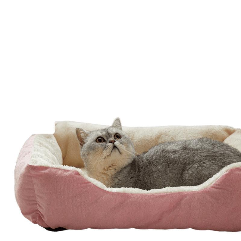 ペットベッド 犬 猫 冬用 あったか クッション 暖かい 寝床 長方形 オールシーズン 厚手 マット PP綿 小型犬 中型犬 大型犬 グレー ピンク グリーン