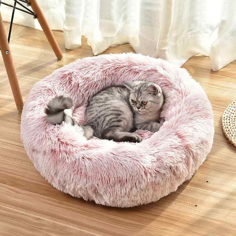 ペットベッド 猫用ベッド 犬用ベッド ラウンド型 オールシーズン ペット用品 クッション 暖かい 洗える ふわふわ 滑り止め 小型犬 猫 S M L ピンク ベージュ ブラック コーヒー レッド ホワイト