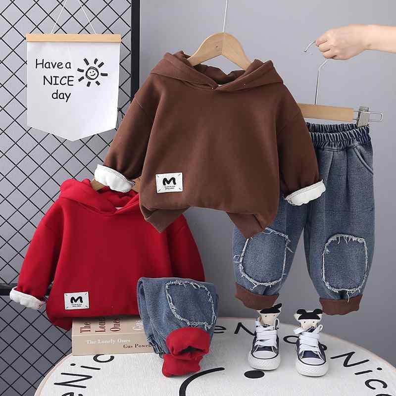 キッズ ベビー服 上下セット 秋冬 長袖 裏起毛 フード付き 2点セット 男の子 女の子 かわいい おしゃれ 普段着 部屋着 レッド 深棕色 綿 80 90 100 110 120
