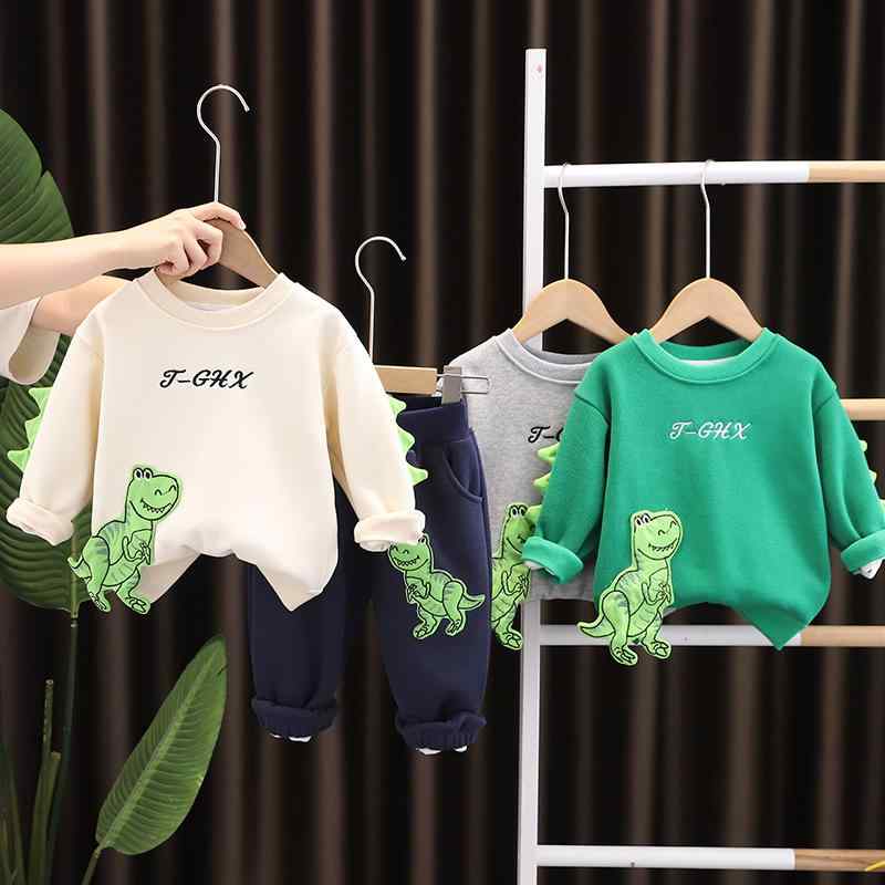 キッズ 子供服 上下セット トレーナー パンツ 長袖 裏起毛 恐竜柄 かわいい カジュ...