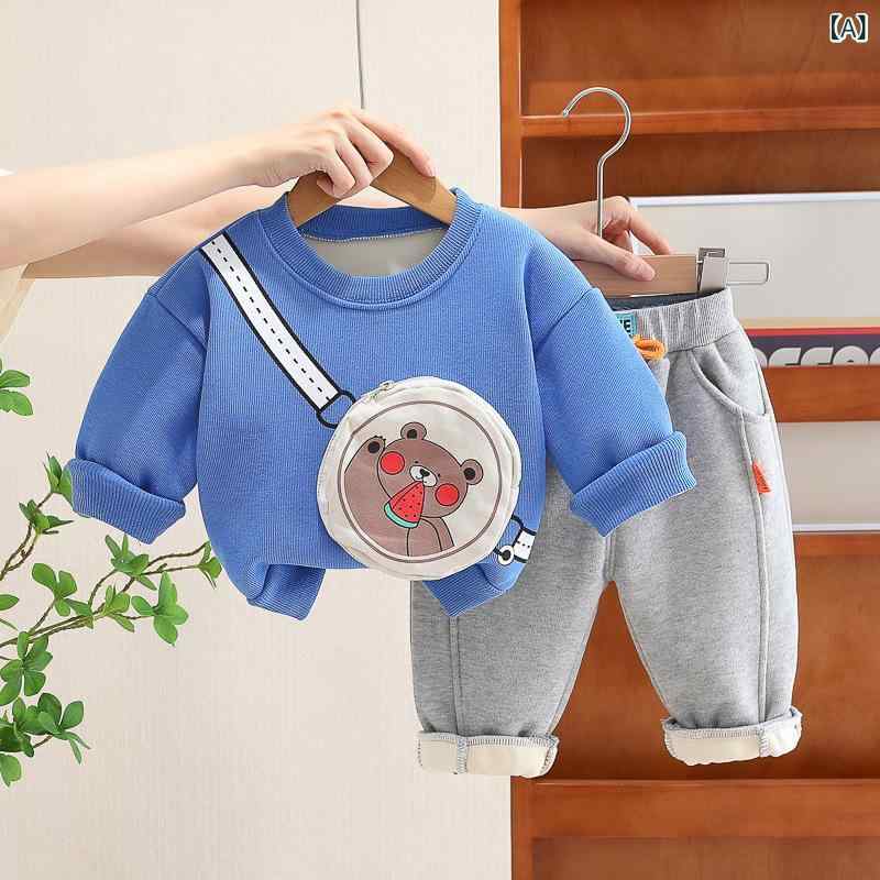 Rakuten - キッズ用 スウェット 上下セット 秋冬 長袖 トレーナー ズボン かわいい クマ柄 裏起毛 幼児 ベビー 男の子 女の子 80 90 100 110 120cm 綿