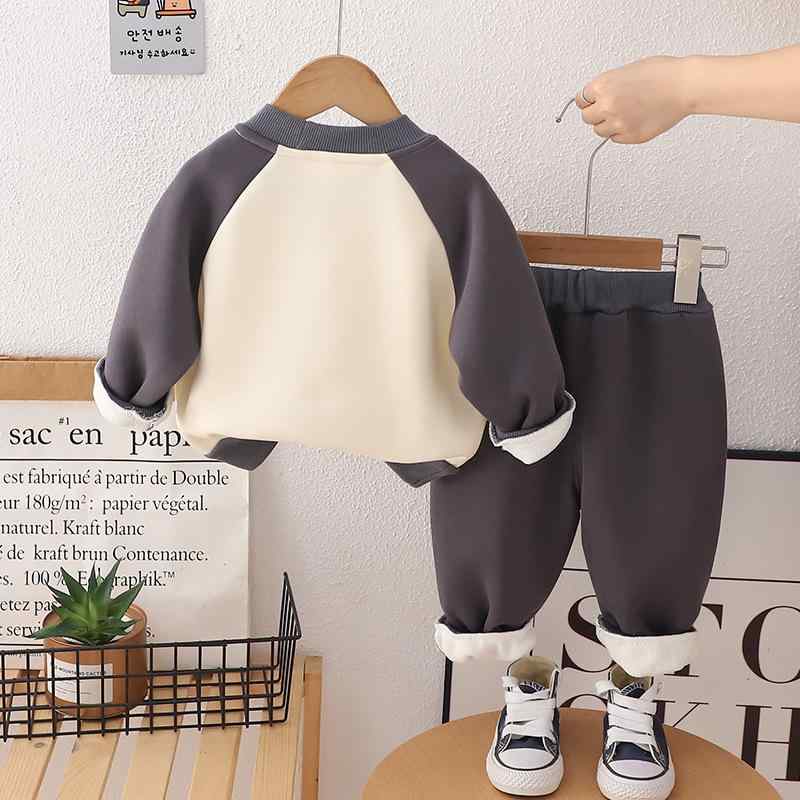 Rakuten - 子供服 ベビー服 秋冬用スウェット 上下セット 幼児 男の子 裏起毛 厚手 長袖 トップス ロングパンツ 2点セット かわいい犬柄 カジュアル 普段着 部屋着 グレー グリンー系