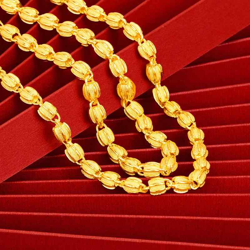 ネックレス 男性用 サンドゴールド 8mm スイカ珠 艶消し 民族風 黄銅 電気メッキ加工 大ぶり アクセサリー 円珠チェーン 81cm以上 レトロ お守り