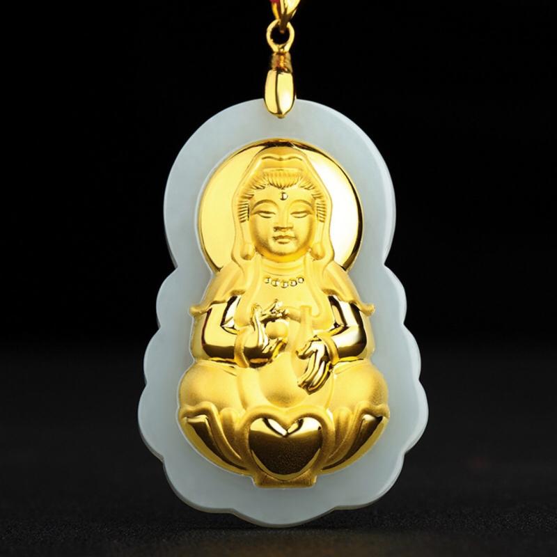 ネックレス メンズ 和田玉 金象嵌 観音 仏 ペンダント 男性用 女性用 会销商城 代发