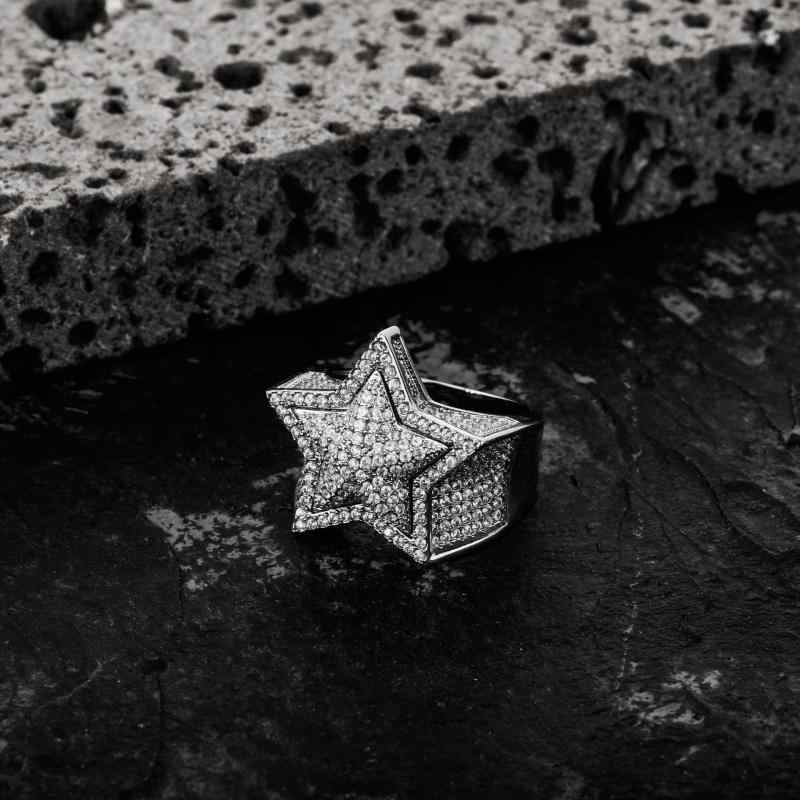 指輪 男性用 五角星 シルバー リング 満点 ジルコニア ヒップホップ アクセサリー 電気メッキ加工 ユニセックス メンズ レディース 7号 8号 9号 10号 11号 12号