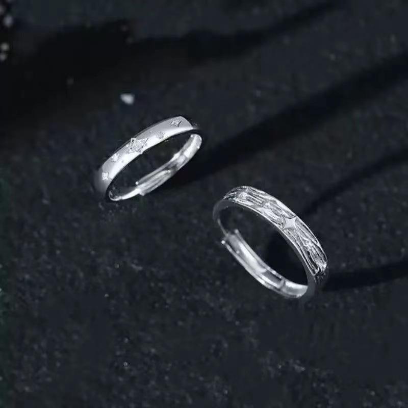 指輪 ペアリング シルバー925 星 スター モチーフ カップルリング ラッキーアイテム 幾何学模様 開口 ..