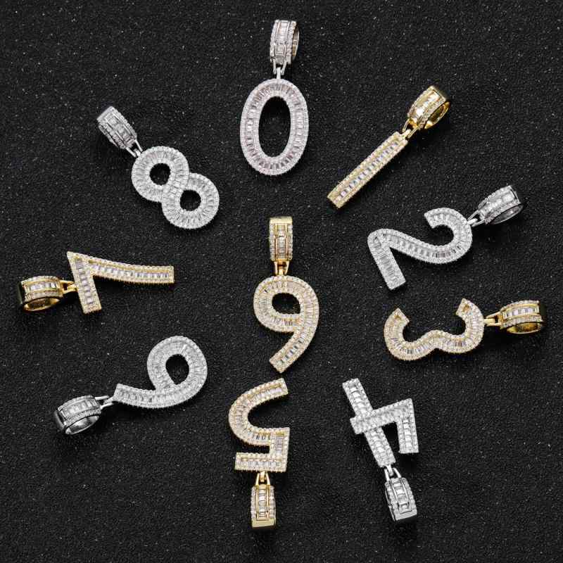 Pearl White - ネックレス メンズ レディース 数字 ジルコニア ペンダント ゴールド シルバー ステンレス 麻の葉チェーン 3mm 24inch ヒップホップ アクセサリー ラッキーアイテム DIY 切り替え 個性的