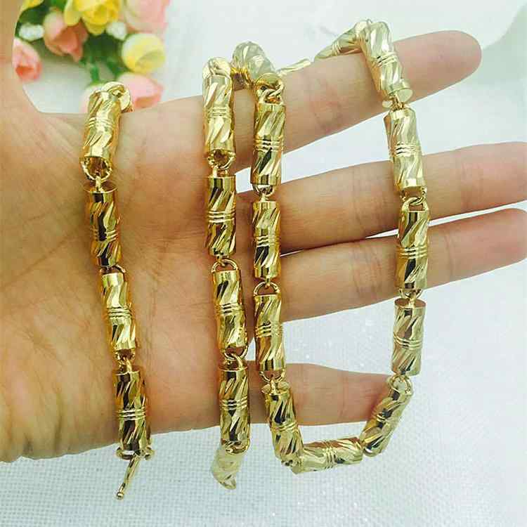 Red Coral - ネックレス 男性用 24K ゴールド 竹節 鍍金 保色 ベトナム砂金風 民族風