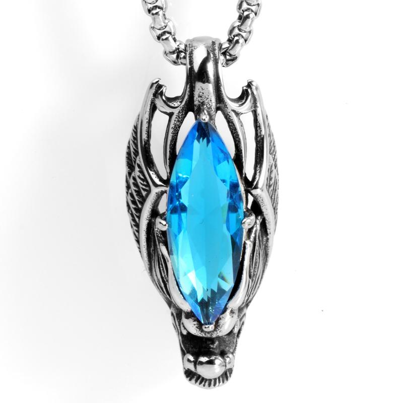 ネックレス メンズ 男性用 紳士 アクセサリー チタン鋼 ジルコニア 宝石 ドラゴン 竜 ペンダント 白 赤 青 黒 個性 アニマル モチーフ1