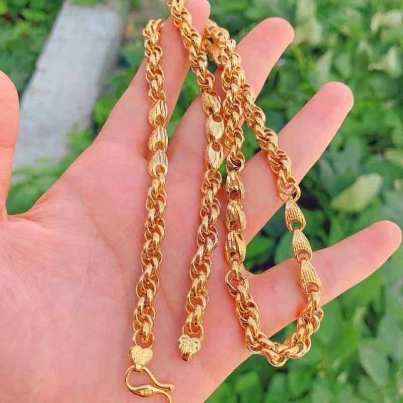 Boulder - ネックレス メンズ 男性用 砂金 アクセサリー 麻花チェーン ひねりチェーン 小豆チェーン ラッキーアイテム 電気メッキ加工 51cm 60cm