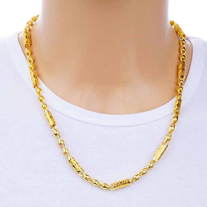 Beads - ネックレス メンズ 男性用 24K電気メッキ 模造ゴールド ドラゴンヘッド あずきチェーン ラッキーアイテム アクセサリー