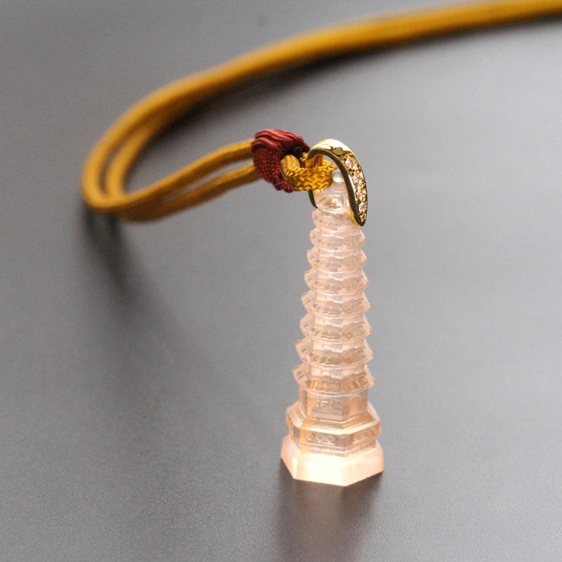 ネックレス メンズ 文昌塔 琉璃 クリスタル 彫刻 ラッキーアイテム 合格祈願 お守り 宝塔 ペンダント ゴールド ゴールド ホワイト 白 ブルー 青 レッド 赤 ピンク グリーン 深緑 琥珀色 ネイビー 紺色 手作り ハンドメイド ロープ デザイ1