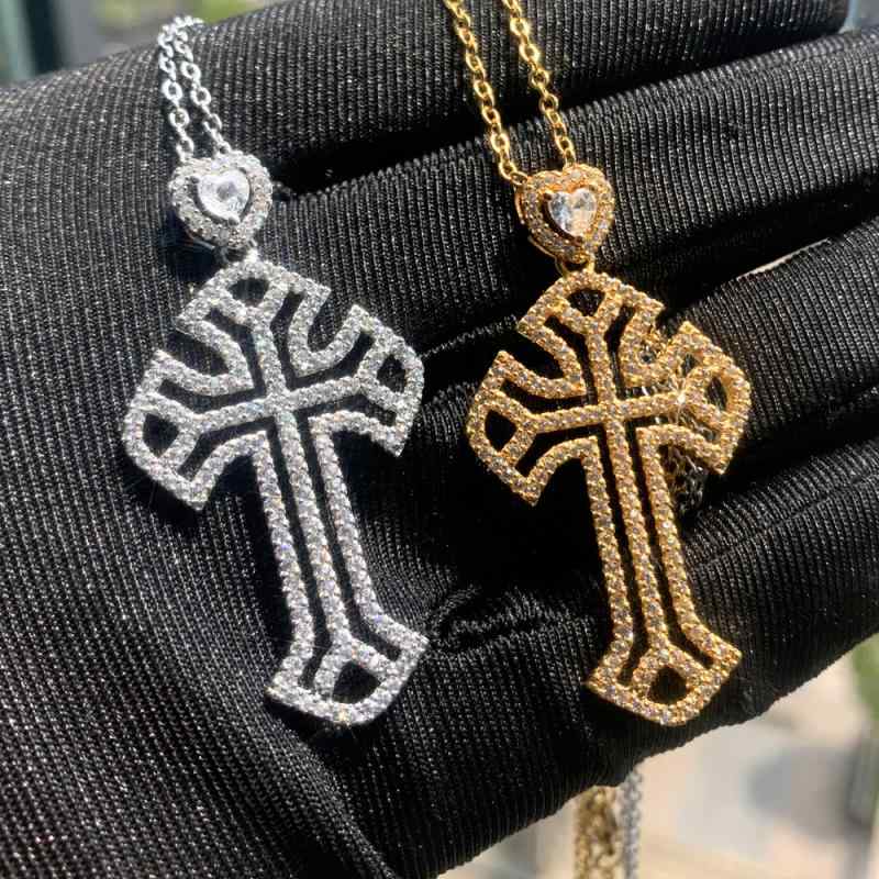 Rhinestone - ネックレス メンズ 十字架 ジルコニア ペンダント シルバーカラー ゴールドカラー 힙합 O字チェーン 十字架モチーフ 普段使い 個性派
