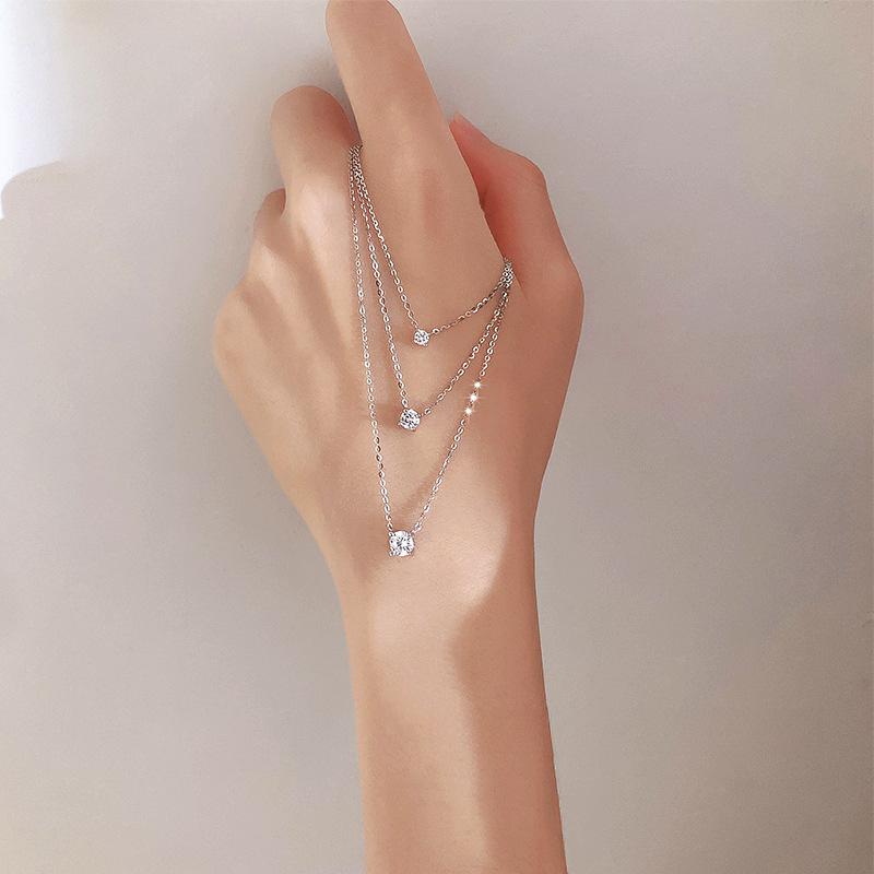 Beads - ネックレス レディース シルバー925 14K金メッキ 4本爪 ジルコニア 鎖骨チェーン シンプル おしゃれ アクセサリー ペンダント ゴールドカラー ホワイトゴールドカラー 3mmジルコニア 4mmジルコニア 5mmジルコニア 6mmジルコニア 1カラ