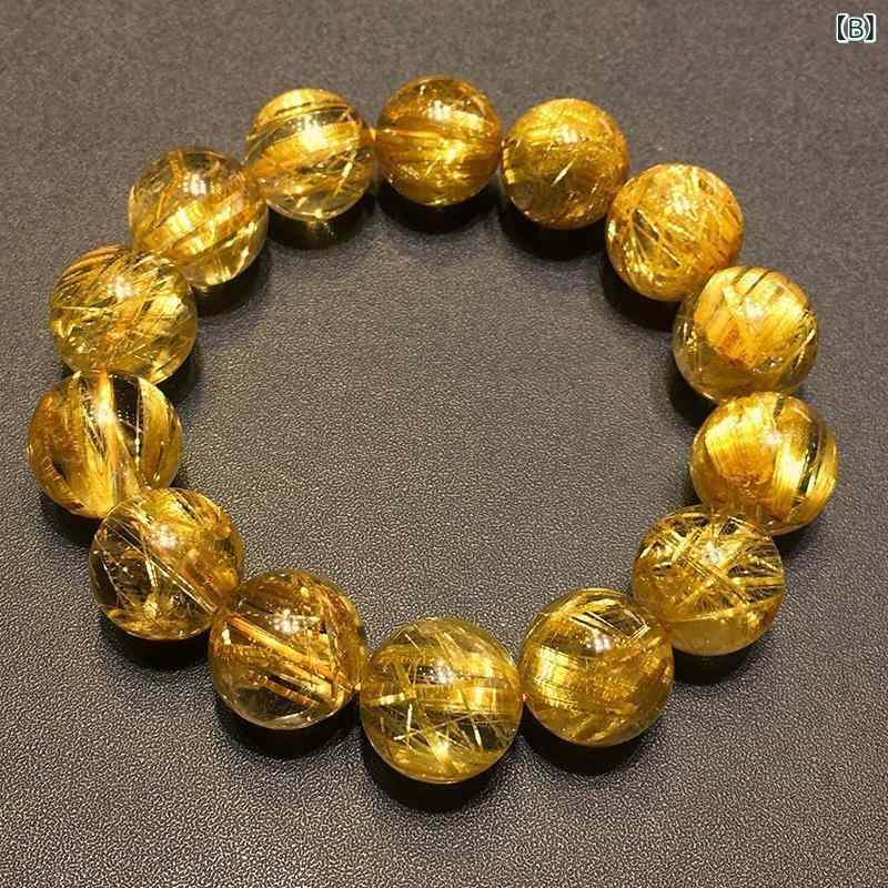 ブレスレット レディース 金髪水晶 鈦晶 キャッツアイ効果 緑髪水晶 黄水晶 数珠 ...