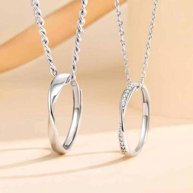 指輪 ペア カップル シルバー925製 モビウスリング ネックレス ペンダント 開口調節可能 シルバーアクセサリー ラッキーアイテム お揃い プレゼント