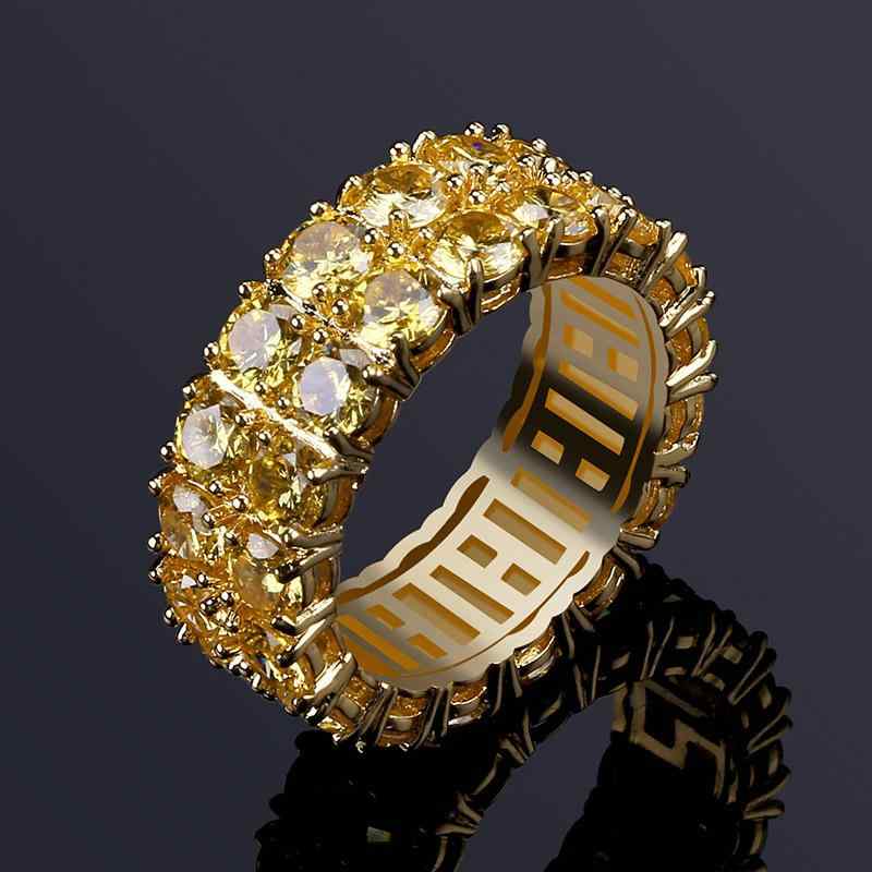 指輪 メンズ レディース ダブル列 ジルコニア 18K 金メッキ ヒップホップ ストリート 個性的 ラッキーアイテム 男性用 女性用 電気メッキ加工