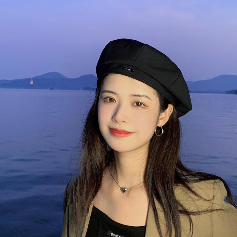 ベレー帽 レディース 帽子 春夏 コットン 薄手 韓国風 おしゃれ かわいい 紫外線対策 日よけ 普段使い 旅行 ブラック