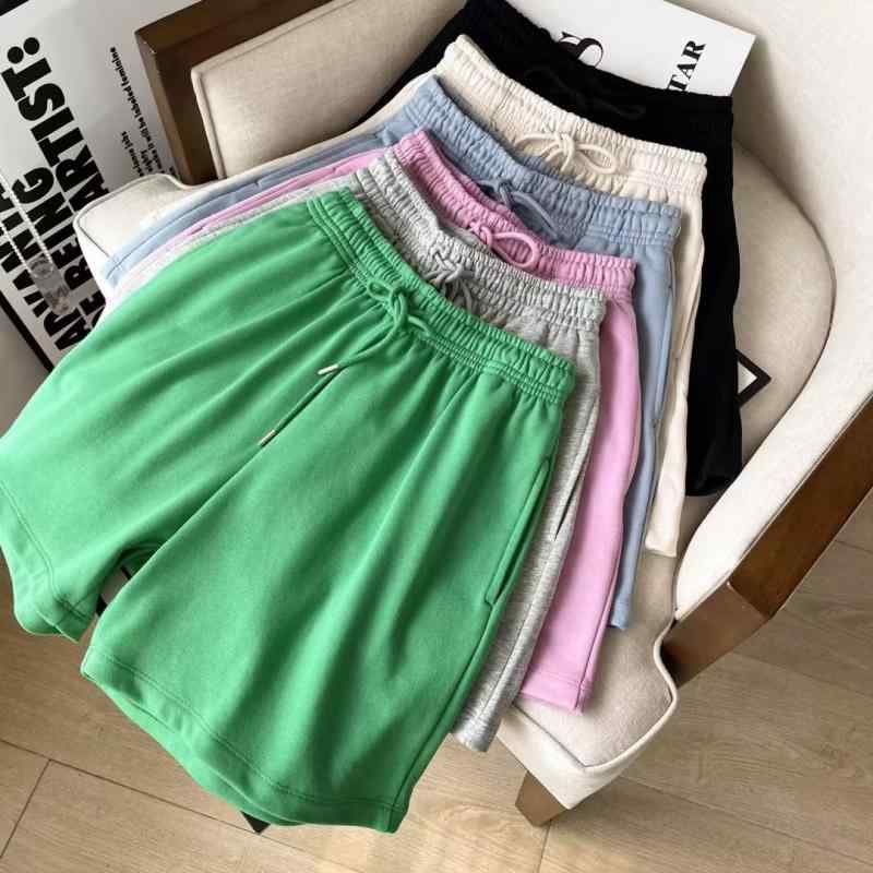 ハーフパンツ レディース 部屋着 スポーツ 短パン ジャージ イージーパンツ 高ウエスト 綿 春夏 グレー アイボリー ピンク系 グリーン ブラック イエロー
