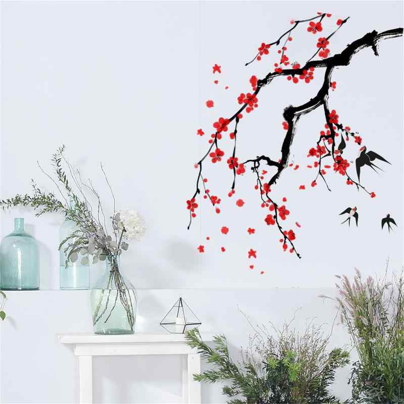 Condessacity ウォールステッカー 梅の花 枝 ツバメ 墨絵 植物 ウォールすてっかー 壁花シール 景色 はがせる ウォールすてっかー diy 壁 シール room wall sticker decoration