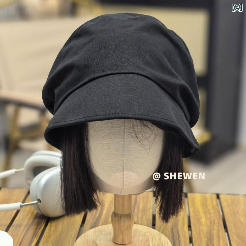 日本の 折りたたみ 式 夏用 黒 フィッシャーマン ハット 女性用 ロング サンハット ベレー帽 パイル ハット 大きめ 頭 囲 色の分類：黒