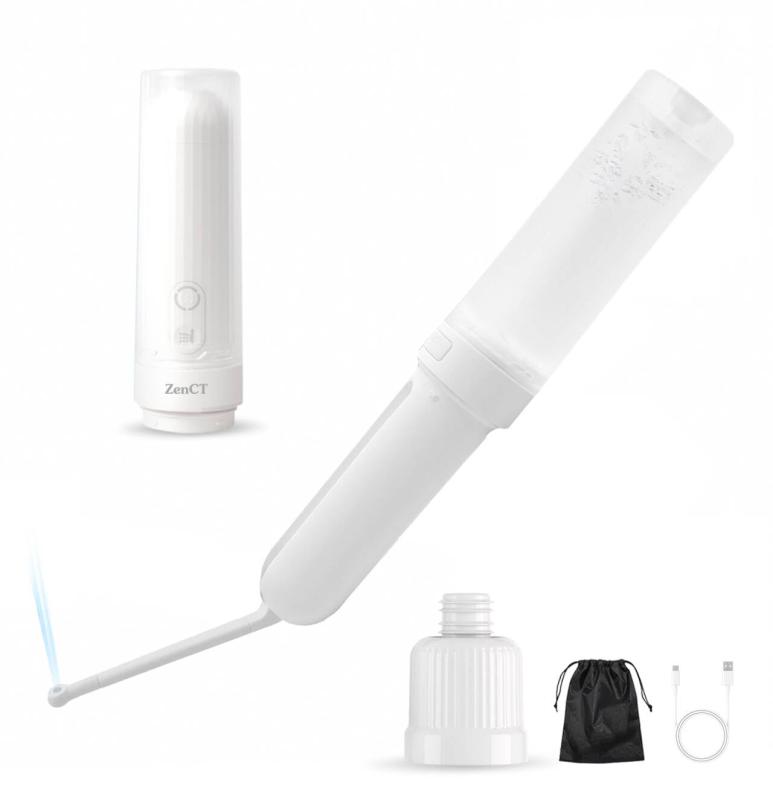 ZenCT 携帯 おしり洗浄器 ハンディシャワー 携帯洗浄器【ペットボトル対応 】Type-C充電式 洗浄シャワー ウォッシュ トイレ ハンディ ポータブル 旅行グッズ 快適グッズ 旅行 トラベル CT240【充電式洗浄器】ZenCT携帯おしり洗浄器は、旅行や外出時に最適なハンディシャワーです。この洗浄器はType-C充電式で、1度の充電で最大150回の使用が可能なため、長期間の旅行にも安心して持ち運べます。【ペットボトル対応】180mlの水タンクは、必要十分な容量を備えております。さらに、ペットボトル接続用アダプターが付属して、内径21mmから26mmのペットボトルに対応します。容量を自由に調整でき、使用後はペットボトルを簡単に交換または廃棄することが可能です。【角度自由調整】携帯洗浄器のノズルは180°まで角度調整が可能で、取り外しも簡単に行えます。これにより、吐出方向を自由に変えることができ、さまざまな使用状況に対応します。ノズルに触れることなく引き出せる設計は、清潔さを保ちながら使用できるため、衛生的な環境での使用にも適しています。【3段階のモード】ハンディシャワーには3段階のモード（強、弱、強弱交互）を備えており、使用者の好みに応じて調整可能です。さらに、モード記憶機能がついているため、次回使用時には前回の設定からスタートできる便利さを提供します。【IPX6相当防水】このおしり洗浄器はIPX6相当の防水レベルを持ち、丸洗いができるため、衛生的にも安心して使用できます。17cmという小型の収納サイズで、付属の収納袋にすっきり収まります。コンパクトながらも機能性に優れ、どんな場所でも快適に使用できるこの洗浄器は、旅行グッズとしてだけでなく、日常生活での使用にも最適です。【1年】商品には1年付き、初期不良などが発生する場合は、メールにでお気軽にご連絡ください。または、製品ページで「販売元」「質問する」より当店までお問い合わせください。