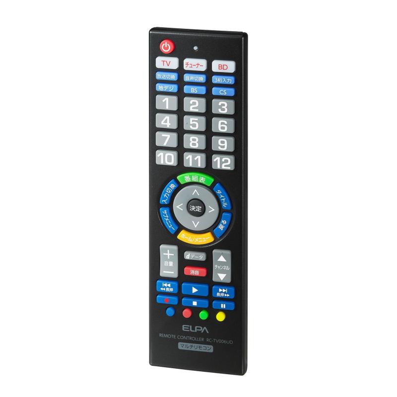 【中古】エルパ(ELPA) マルチテレビリモコン 地デジ・BS、CS、ケーブルTV・レコーダー 1台のリモコンで3つの機器を操作 RC-TV006UD