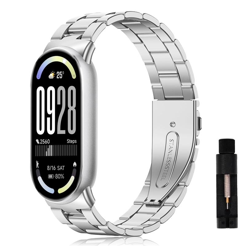  バンド Xiaomi Smart Band 10/9/8 対応 交換バンド 金属ベルト ステンレス 男女兼用 ビジネス交換ベルト ステンレス おしゃれ 長さ調整器具付き Xiaomi Smart Band 10/9/8 用