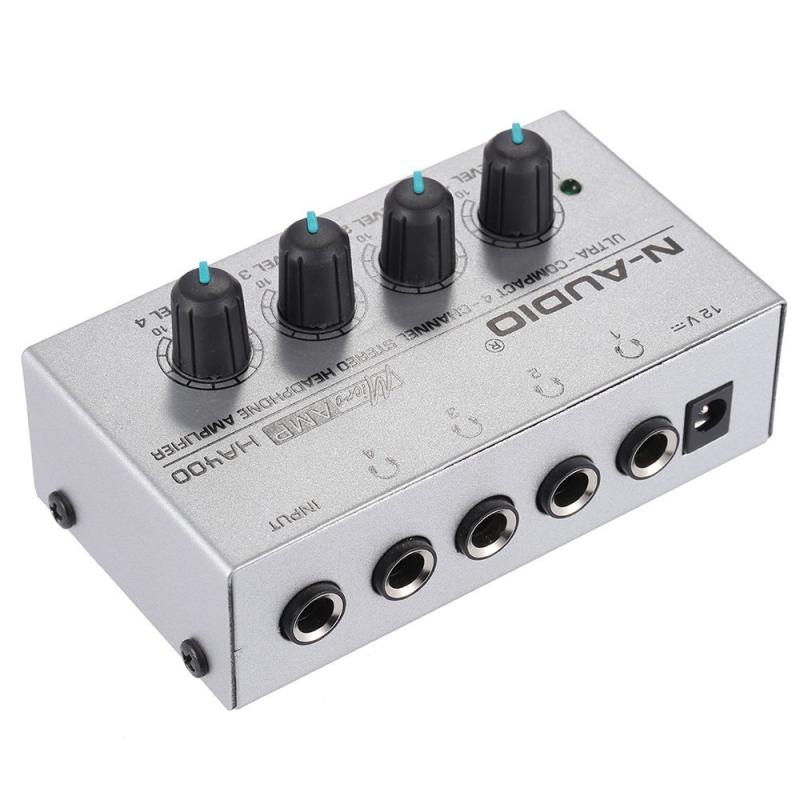 N-AUDIO HA400 4チャンネル ヘッドフォンアンプ オーディオ ステレオ 電源アダプタ付き楽器・音響機器♫ 超小型ステレオヘッドフォンアンプです。♫ 4ヘッドフォン出力チャネルと1入力チャネルを持ちます。♫ 各出力チャンネルの音量を独立して制御することができます。♫ 優れたオーディオパフォーマンスのための超低ノイズ4580オペアンプです。♫ DC 12V電源アダプタが付属します。