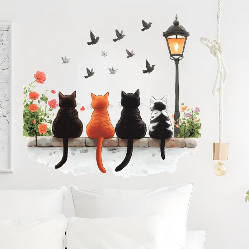Condessacity ウォールステッカー 漫画 子猫の背中 鳥 ウォールペーパー ハロウィーン 街路灯 子供部屋 寝室 保育園 おしゃれ DIY ウォールすてっかー はがせる 防水 wall sticker decoration 幼稚園の