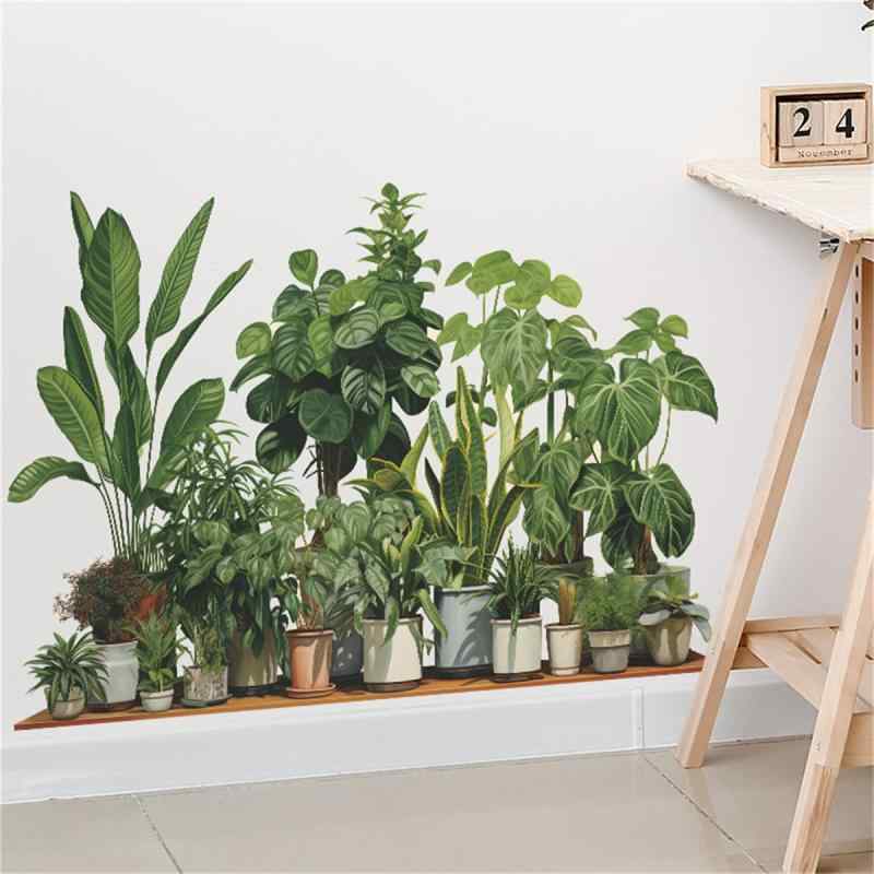 WALLMEII ウォールステッカー トロピカル 緑 鉢植え 亀甲の葉 観葉植物 グリーン 植物 緑の葉 壁紙シール はがせる おしゃれ ウォールシール 景色 壁飾り 子供 リビングルーム 寝室 インテリア