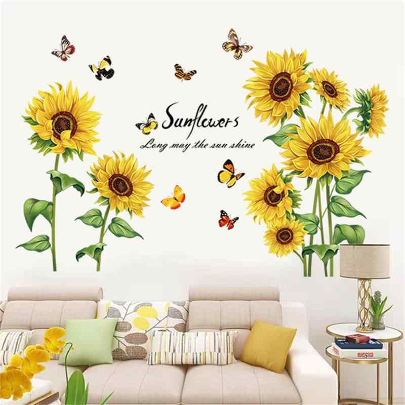 Condessacity ウォールステッカー Sunshine ヒマワリ 植物 ひまわり 蝶 花 テーマ シール おしゃれ sunflower 防水 ステッカー 壁紙シール はがせる ウォールペーパー 子供部屋 寝室 背景 壁 ウォール