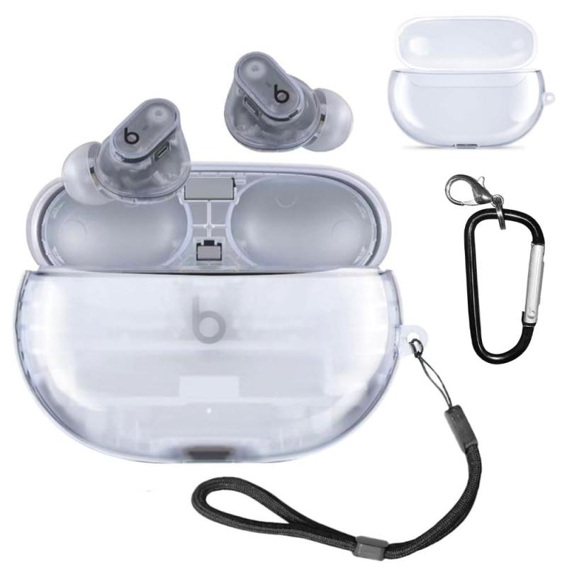 For Beats Studio Buds+ 用 ケース クリア対応 Beats Studio Buds+ / Beats Studio Buds ワイヤレス イヤフォン 充電保護カバー TPU（カラビナ付き+アジャスタブル・ランヤード）