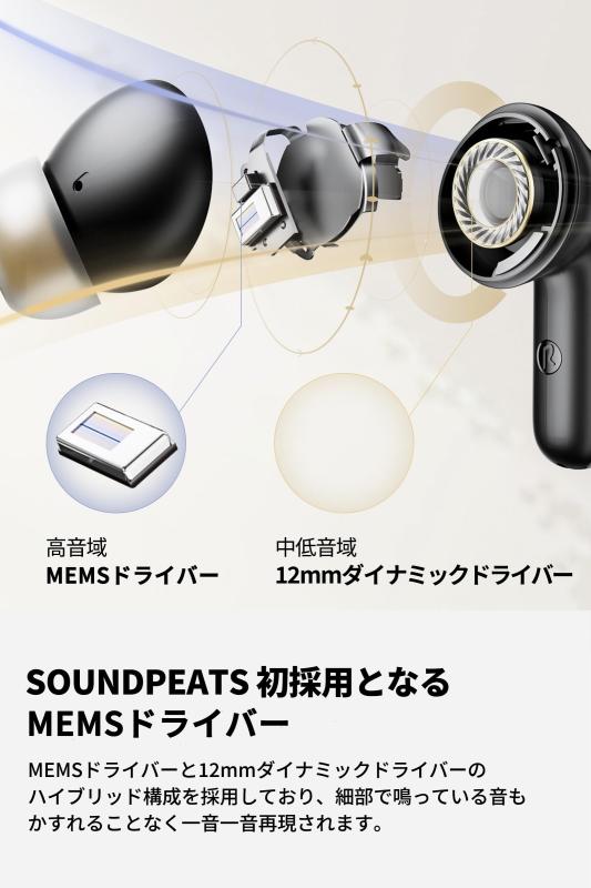 SOUNDPEATS Capsule3 Pro Plus ワイヤレスイヤホン【ノイズキャンセリング イヤホン／ハイレゾ／LDAC／MEMSドライバー／マルチポイント対応／最大43時間再生】完全ワイヤレスイヤホン Bluetooth5.3／イ linears-11313943 LINEAR shop サンプル画像3