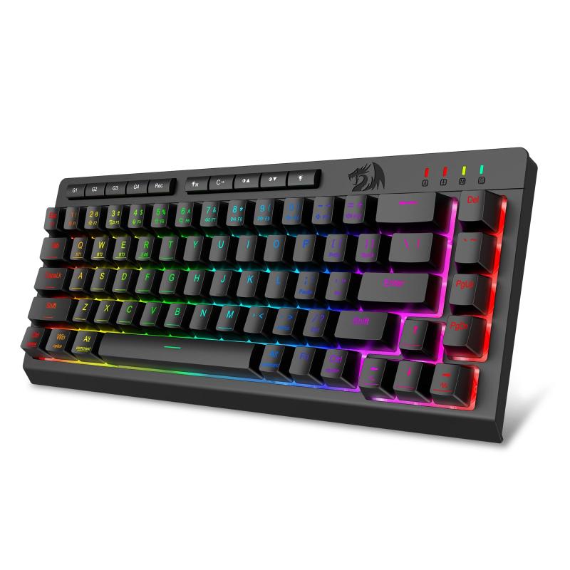 Redragon ワイヤレス ゲーミングキーボード テンキーレス【BT/2.4GHz/USB有線】静音メンブレン メカニカル風打感 専用メディアキー搭載 RGB マクロキー アンチゴースト Windows/Mac/PS5/PC対応 (ブラッ