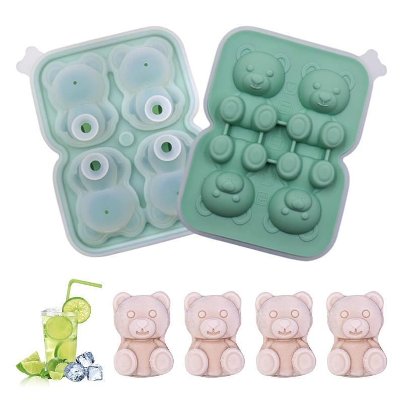 MUFUSHAN アイスキューブトレー シリコン製 クマちゃん 蓋付き 柔らかい 取り出しやすい アイストレー 飲み物/果物/氷が作れる グミの型 お菓子 冷凍保存 家庭用 シリコンモールド